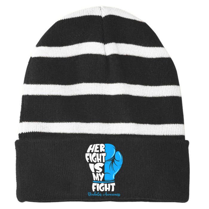 Her Fight Is My Fight T1D Mom Type 1 Diabetes Awareness Striped Beanie with Solid Band