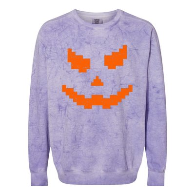 Halloween Funny Jack O Lantern Pumpkin Evil Smile Pixel Game Gift Colorblast Crewneck Sweatshirt