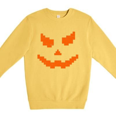 Halloween Funny Jack O Lantern Pumpkin Evil Smile Pixel Game Gift Premium Crewneck Sweatshirt