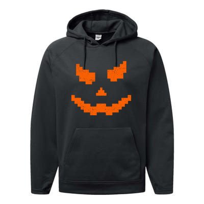 Halloween Funny Jack O Lantern Pumpkin Evil Smile Pixel Game Gift Performance Fleece Hoodie