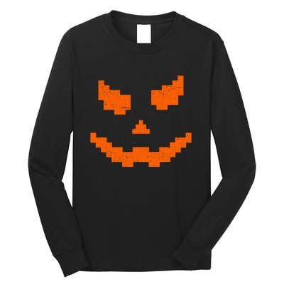 Halloween Funny Jack O Lantern Pumpkin Evil Smile Pixel Game Gift Long Sleeve Shirt