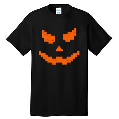 Halloween Funny Jack O Lantern Pumpkin Evil Smile Pixel Game Gift Tall T-Shirt