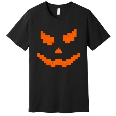 Halloween Funny Jack O Lantern Pumpkin Evil Smile Pixel Game Gift Premium T-Shirt