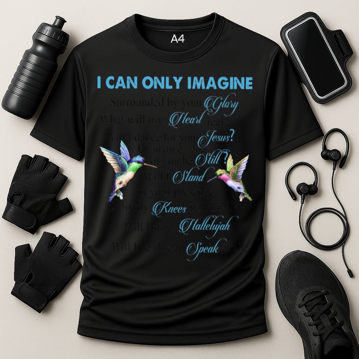Hummingbirds Faith Jesus I Can Imagine Christian Religious Cooling Performance Crew T-Shirt