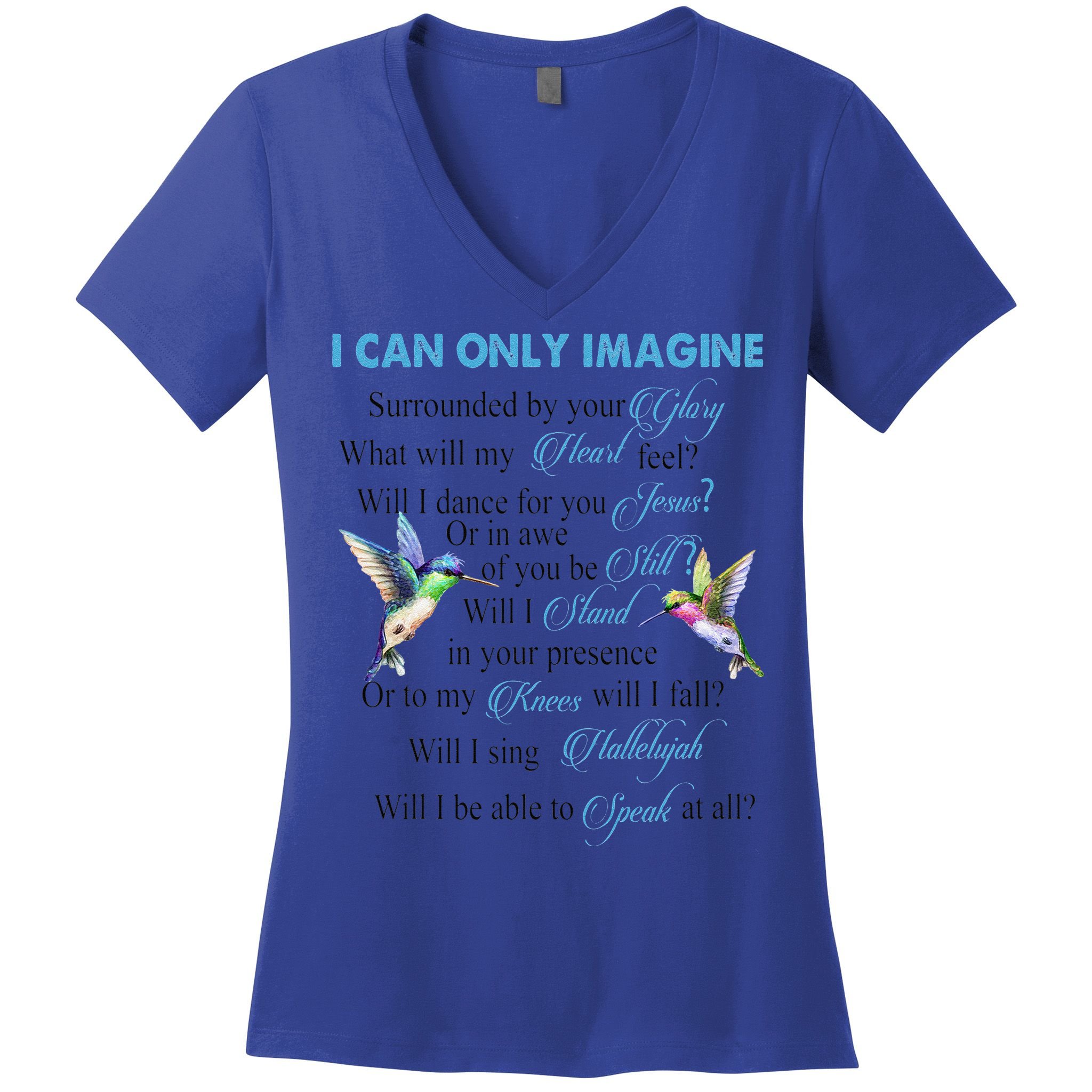 Hummingbirds Faith Jesus I Can Imagine Christian Religious Women's V-Neck T-Shirt