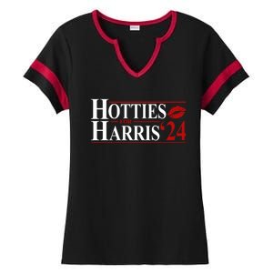 Hotties For Kamala Harris 2024 Smooch Lip Funny Politcal Ladies Halftime Notch Neck Tee