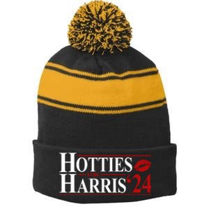 Hotties For Kamala Harris 2024 Smooch Lip Funny Politcal Stripe Pom Pom Beanie