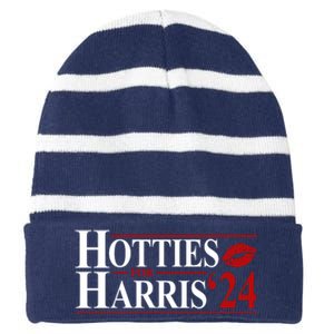 Hotties For Kamala Harris 2024 Smooch Lip Funny Politcal Striped Beanie with Solid Band