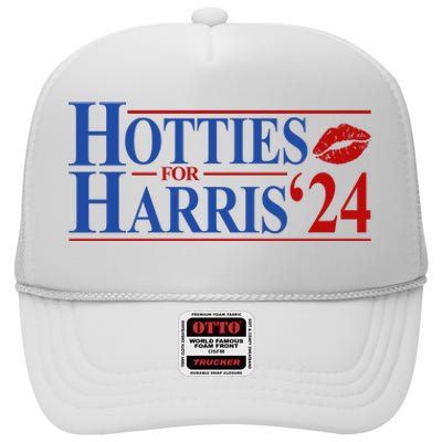 Hotties For Kamala Harris 2024 Smooch Lip Funny Politcal High Crown Mesh Back Trucker Hat