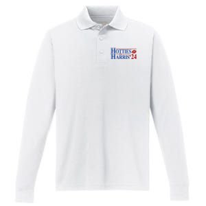 Hotties For Kamala Harris 2024 Smooch Lip Funny Politcal Performance Long Sleeve Polo