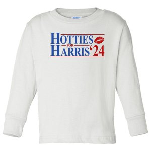 Hotties For Kamala Harris 2024 Smooch Lip Funny Politcal Toddler Long Sleeve Shirt