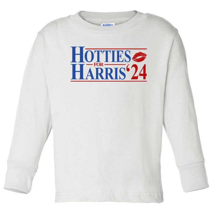 Hotties For Kamala Harris 2024 Smooch Lip Funny Politcal Toddler Long Sleeve Shirt