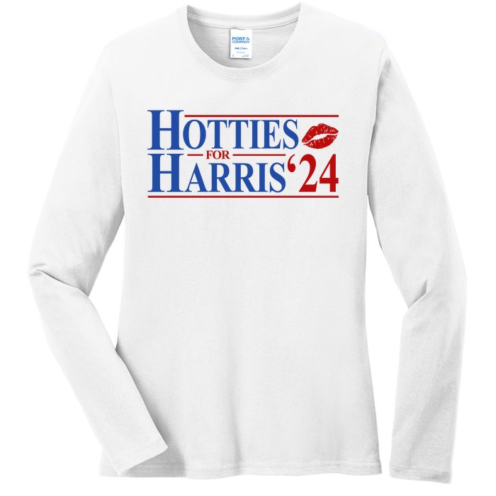 Hotties For Kamala Harris 2024 Smooch Lip Funny Politcal Ladies Long Sleeve Shirt