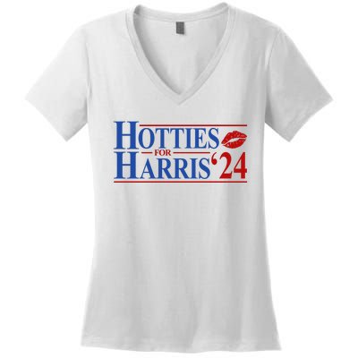 Hotties For Kamala Harris 2024 Smooch Lip Funny Politcal Women's V-Neck T-Shirt