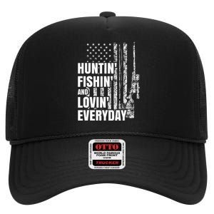 Hunting Fishing Loving Everyday American Deer Hunter Patriot High Crown Mesh Back Trucker Hat