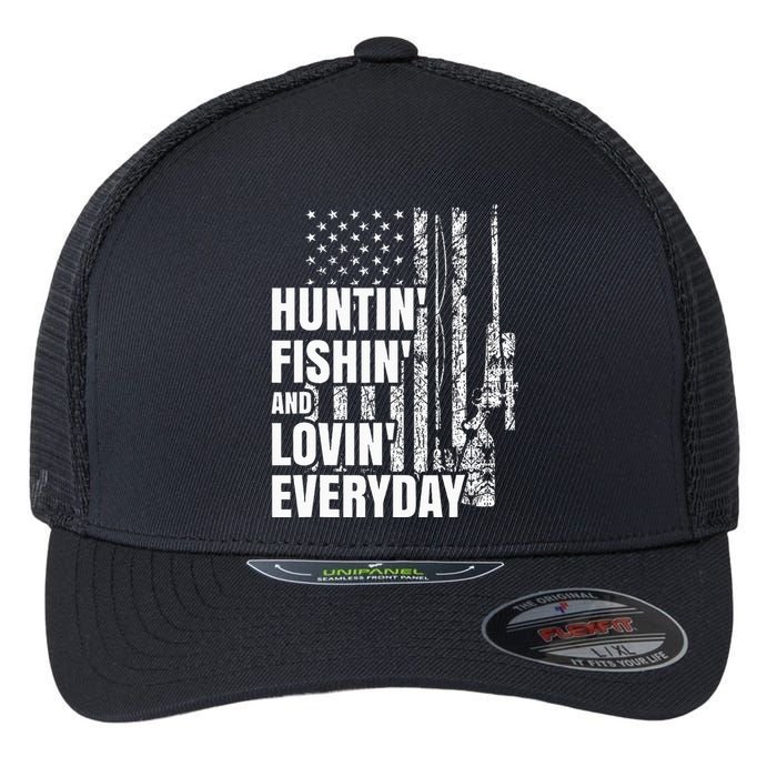 Hunting Fishing Loving Everyday American Deer Hunter Patriot Flexfit Unipanel Trucker Cap