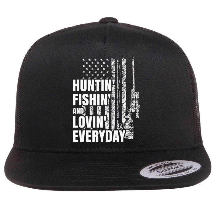 Hunting Fishing Loving Everyday American Deer Hunter Patriot Flat Bill Trucker Hat