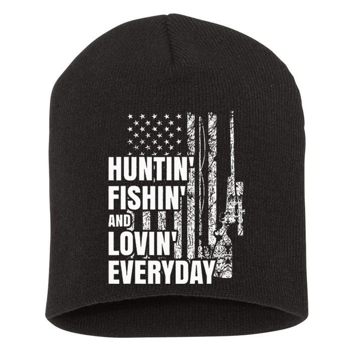 Hunting Fishing Loving Everyday American Deer Hunter Patriot Short Acrylic Beanie