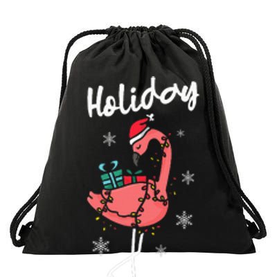 Holiday Flamingo Lover Christmas Holiday Season Drawstring Bag