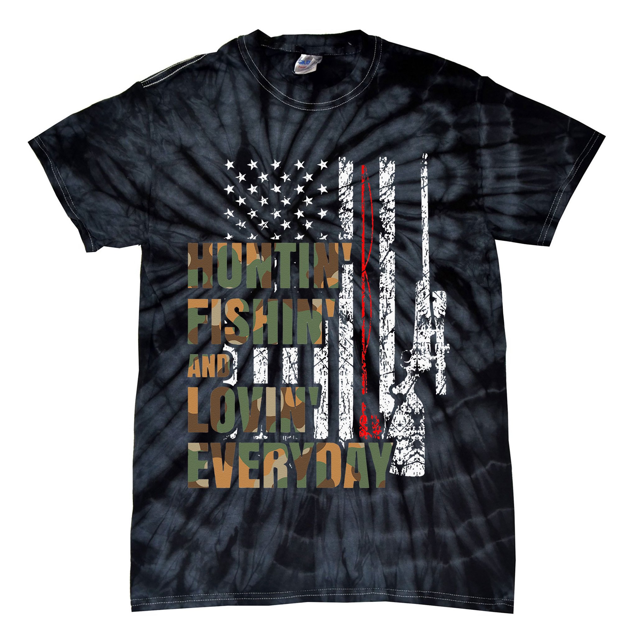 Hunting Fishing Loving Everyday American Deer Hunter Patriot Tie-Dye T-Shirt