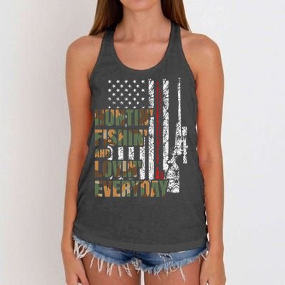 Hunting Fishing Loving Everyday American Deer Hunter Patriot Women's Knotted Racerback Tank