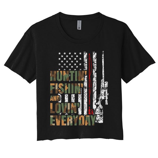 Hunting Fishing Loving Everyday American Deer Hunter Patriot Crop Top