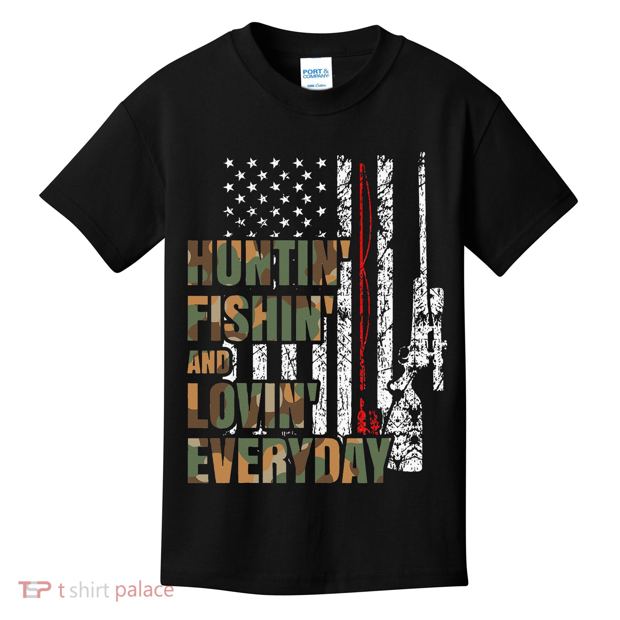 Hunting Fishing Loving Everyday American Deer Hunter Patriot Kids T-Shirt