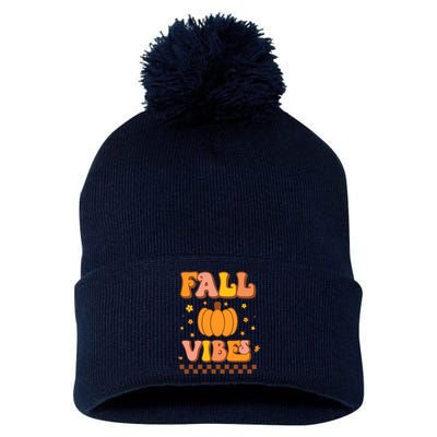 Hello Fall Leaves Autumn Vibes   Pom Pom 12in Knit Beanie