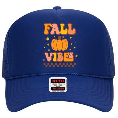 Hello Fall Leaves Autumn Vibes   High Crown Mesh Back Trucker Hat