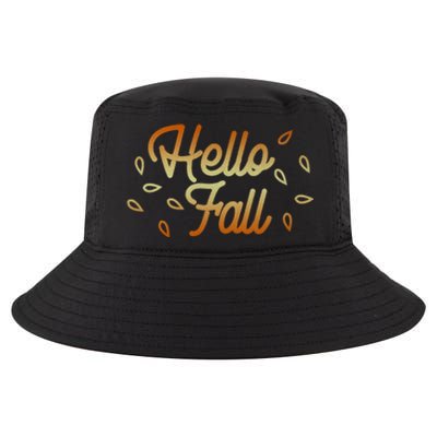 Hello Fall Leaves Typographic Gift Cool Comfort Performance Bucket Hat