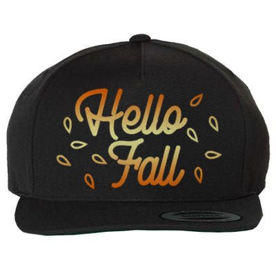 Hello Fall Leaves Typographic Gift Wool Snapback Cap