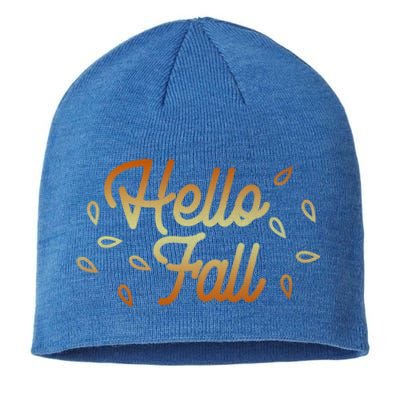 Hello Fall Leaves Typographic Gift Sustainable Beanie