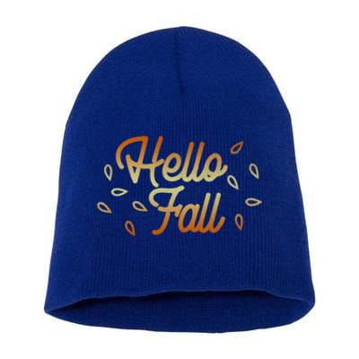 Hello Fall Leaves Typographic Gift Short Acrylic Beanie