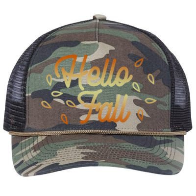 Hello Fall Leaves Typographic Gift Retro Rope Trucker Hat Cap