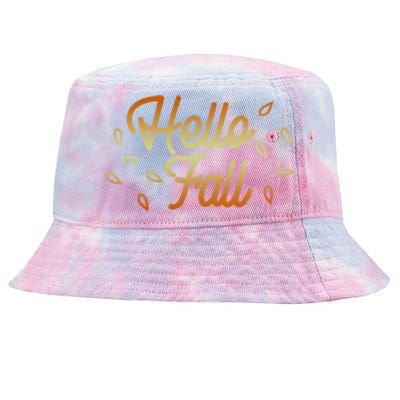 Hello Fall Leaves Typographic Gift Tie-Dyed Bucket Hat