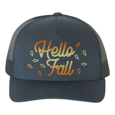 Hello Fall Leaves Typographic Gift Yupoong Adult 5-Panel Trucker Hat