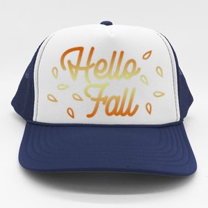 Hello Fall Leaves Typographic Gift Trucker Hat