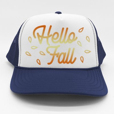 Hello Fall Leaves Typographic Gift Trucker Hat