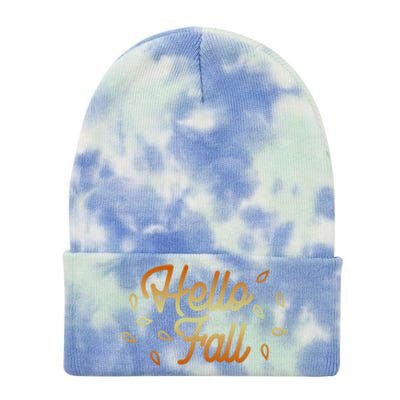 Hello Fall Leaves Typographic Gift Tie Dye 12in Knit Beanie