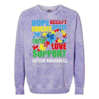 Hope Faith Love Ribbon Autism Awareness Women Colorblast Crewneck Sweatshirt