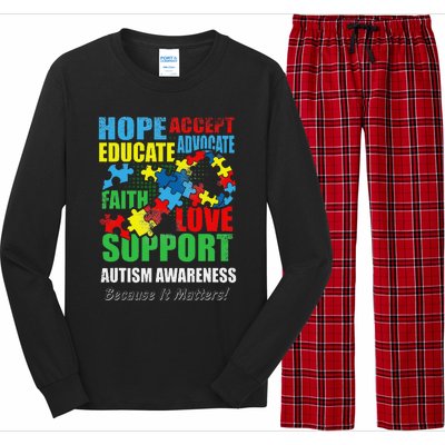 Hope Faith Love Ribbon Autism Awareness Women Long Sleeve Pajama Set