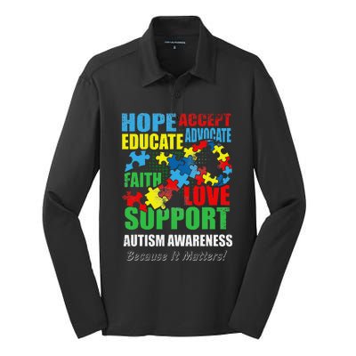 Hope Faith Love Ribbon Autism Awareness Women Silk Touch Performance Long Sleeve Polo