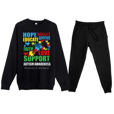 Hope Faith Love Ribbon Autism Awareness Women Premium Crewneck Sweatsuit Set