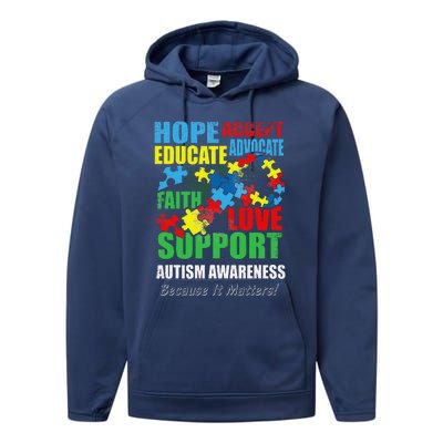 Hope Faith Love Ribbon Autism Awareness Women Performance Fleece Hoodie