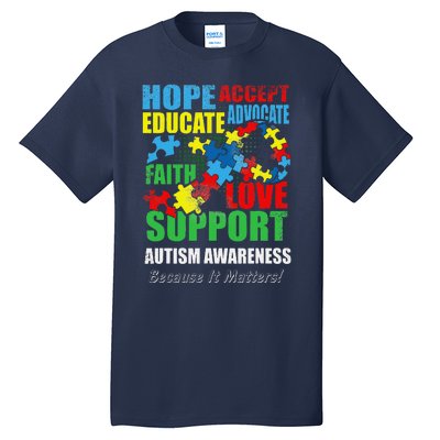 Hope Faith Love Ribbon Autism Awareness Women Tall T-Shirt