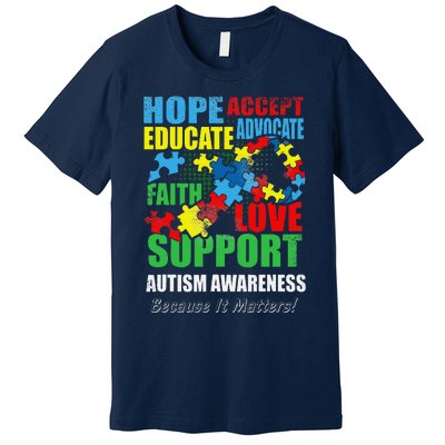 Hope Faith Love Ribbon Autism Awareness Women Premium T-Shirt