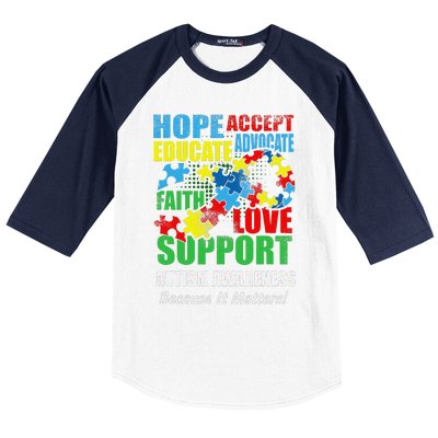 Hope Faith Love Ribbon Autism Awareness Women Baseball Sleeve Shirt