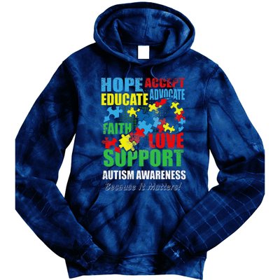 Hope Faith Love Ribbon Autism Awareness Women Tie Dye Hoodie