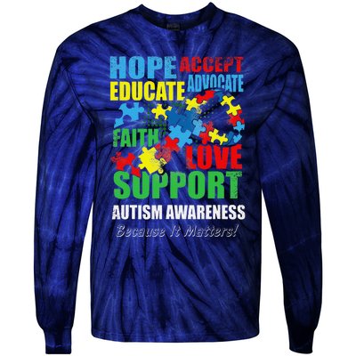 Hope Faith Love Ribbon Autism Awareness Women Tie-Dye Long Sleeve Shirt