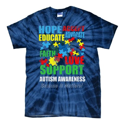 Hope Faith Love Ribbon Autism Awareness Women Tie-Dye T-Shirt